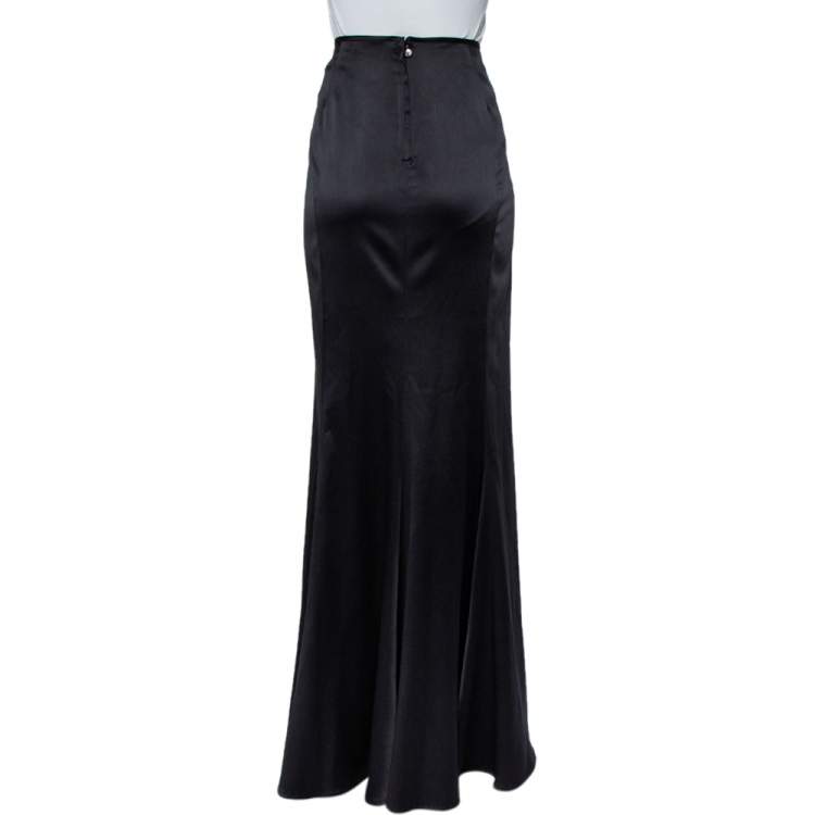 Pre Owned Just Cavalli Black Satin Paneled Maxi Skirt L