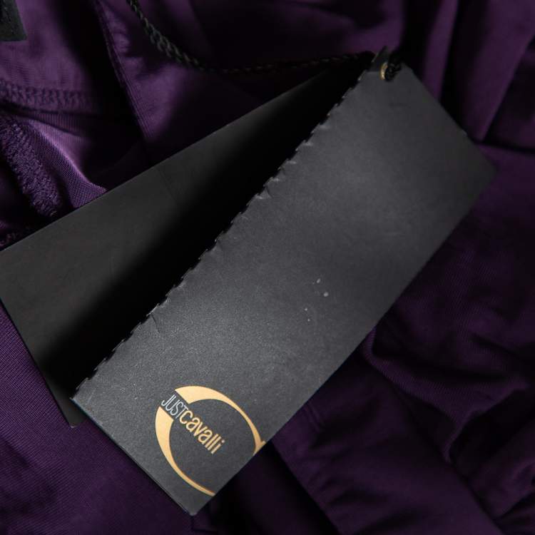 Pre Owned Just Cavalli Purple Jersey Plunge Neck Draped Top S