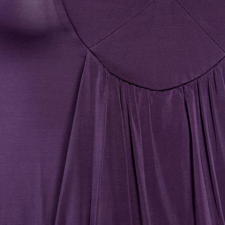 Pre Owned Just Cavalli Purple Jersey Plunge Neck Draped Top S