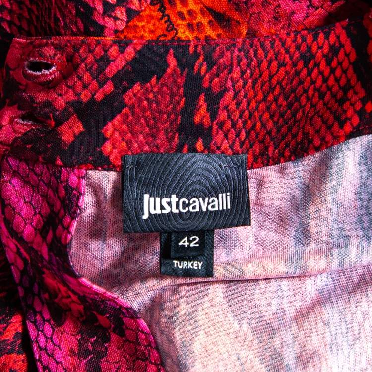 Pre Owned Just Cavalli Red Python Print Long Sleeve Cutout Back Detail Maxi Dress M