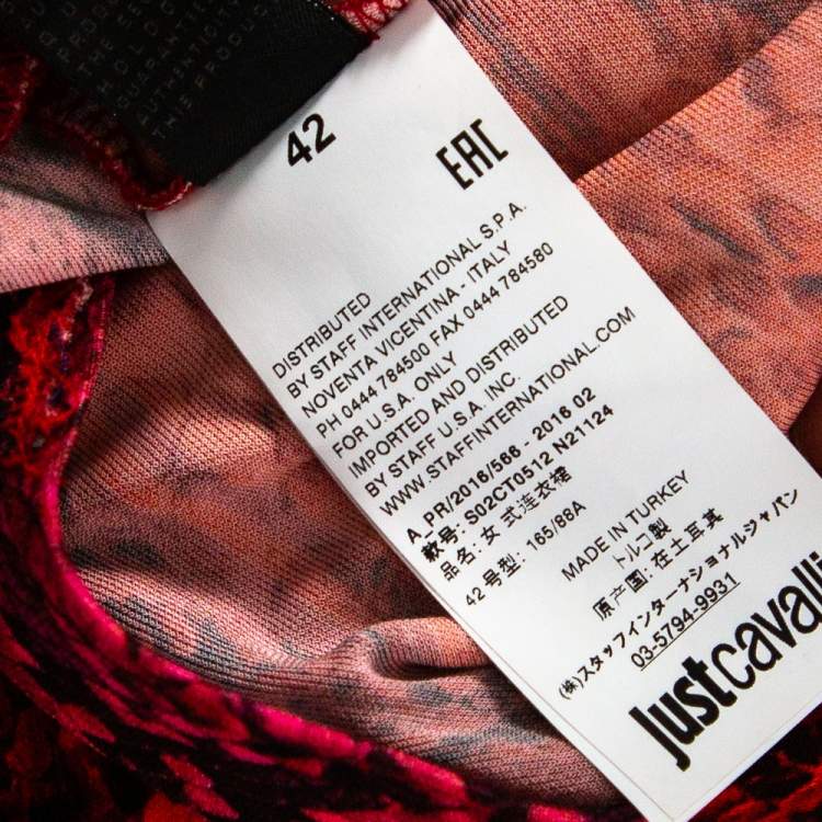 Pre Owned Just Cavalli Red Python Print Long Sleeve Cutout Back Detail Maxi Dress M