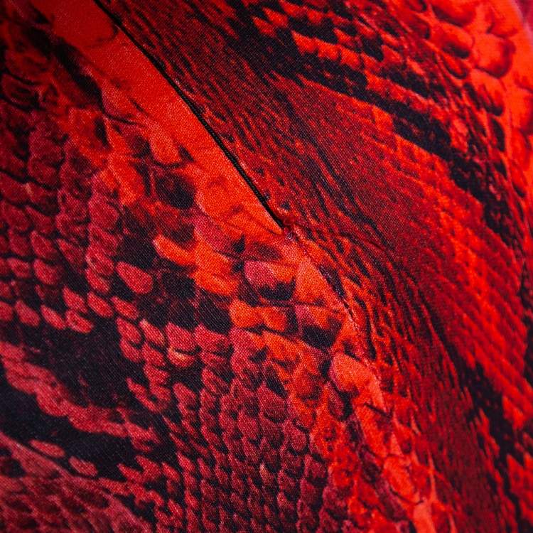 Pre Owned Just Cavalli Red Python Print Long Sleeve Cutout Back Detail Maxi Dress M