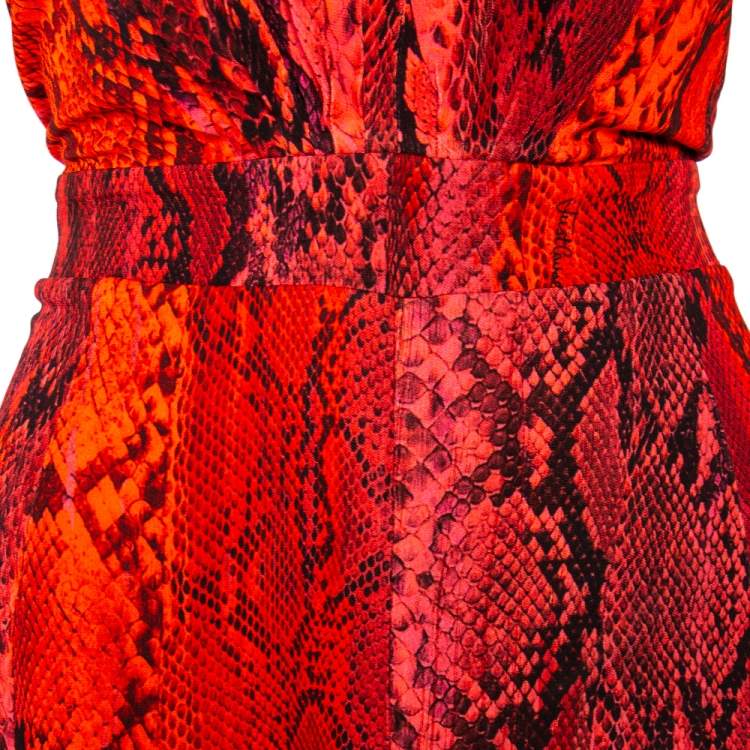 Pre Owned Just Cavalli Red Python Print Long Sleeve Cutout Back Detail Maxi Dress M