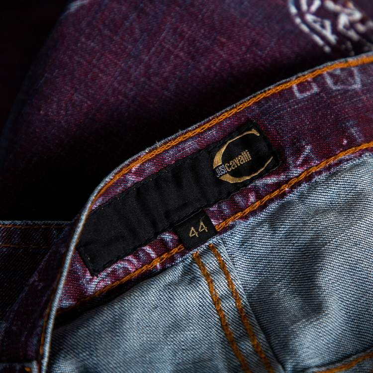 Pre Owned Just Cavalli Purple Painted Denim Flared Leg Jeans M