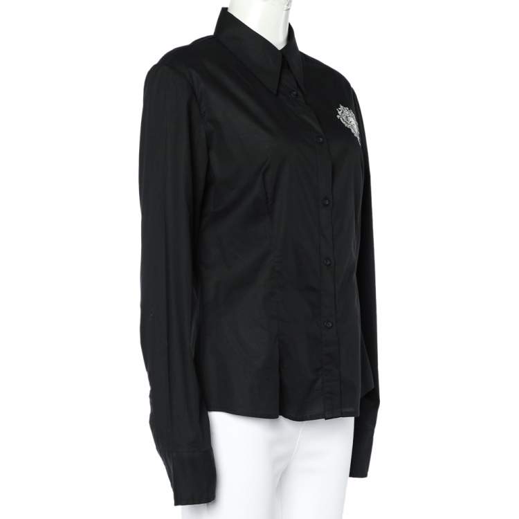 مملوكة مسبقًا Just Cavalli Black Logo Print Cotton Long Sleeve Shirt L
