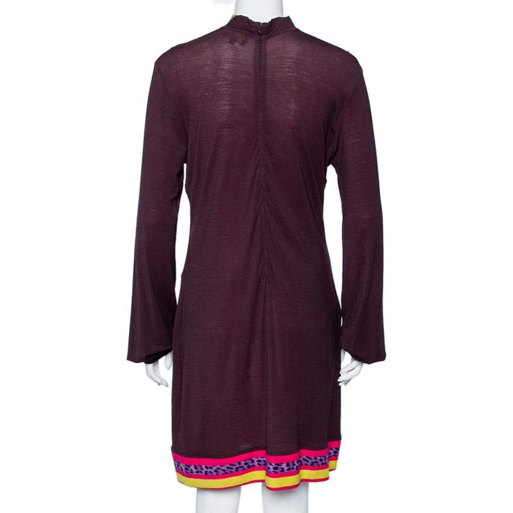 Pre Owned Just Cavalli Brown Printed Wool Knit Shift Dress L