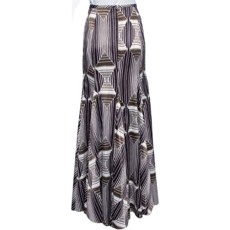 Pre Owned Just Cavalli Multicolor Geometric Patterned Silk Flared Maxi Skirt L