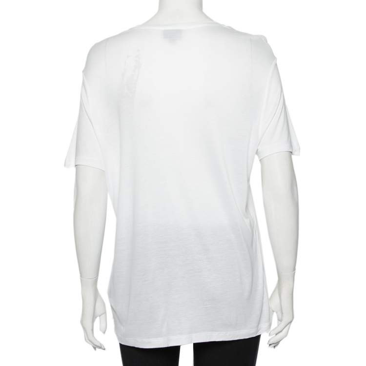 Pre Owned Just Cavalli White Logo Printed Cotton Roundneck T-Shirt L