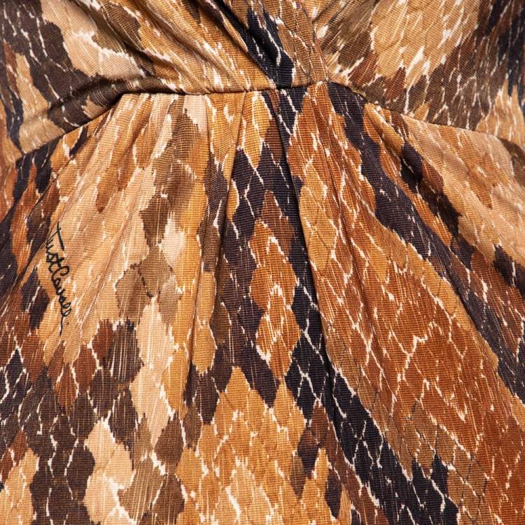 Pre Owned Just Cavalli Brown Snakeskin Printed Jersey Faux Wrap Sleeveless Maxi Dress M