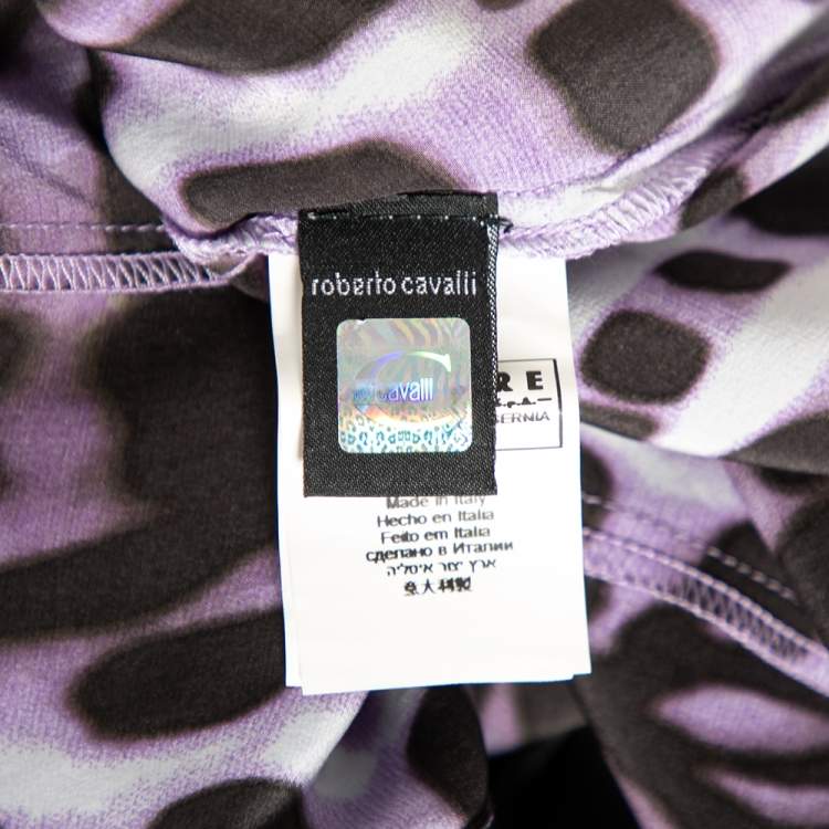 Pre Owned Just Cavalli Purple Leopard Print Silk Button Front Shirt M