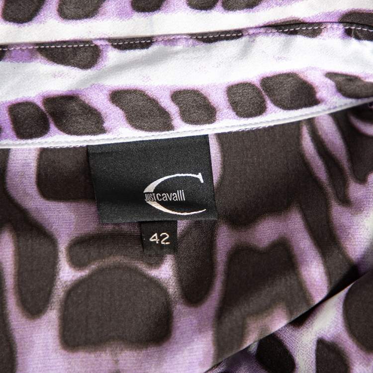 Pre Owned Just Cavalli Purple Leopard Print Silk Button Front Shirt M