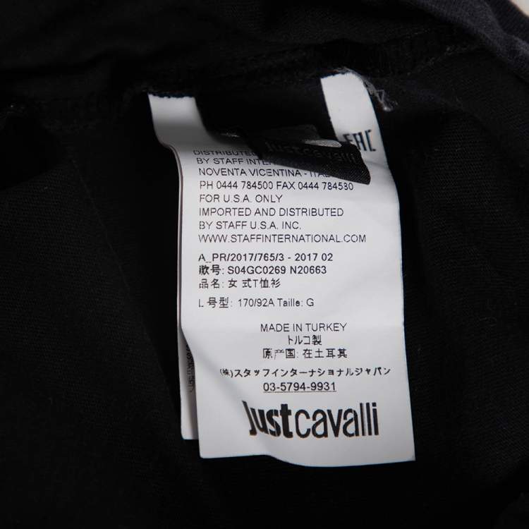 مملوكة مسبقًا Just Cavalli Black Printed Short Sleeve T-Shirt L