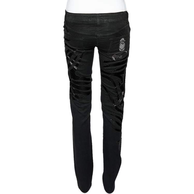 Pre Owned Just Cavalli Black Denim Crystal Embellished Slim Fit Jeans M