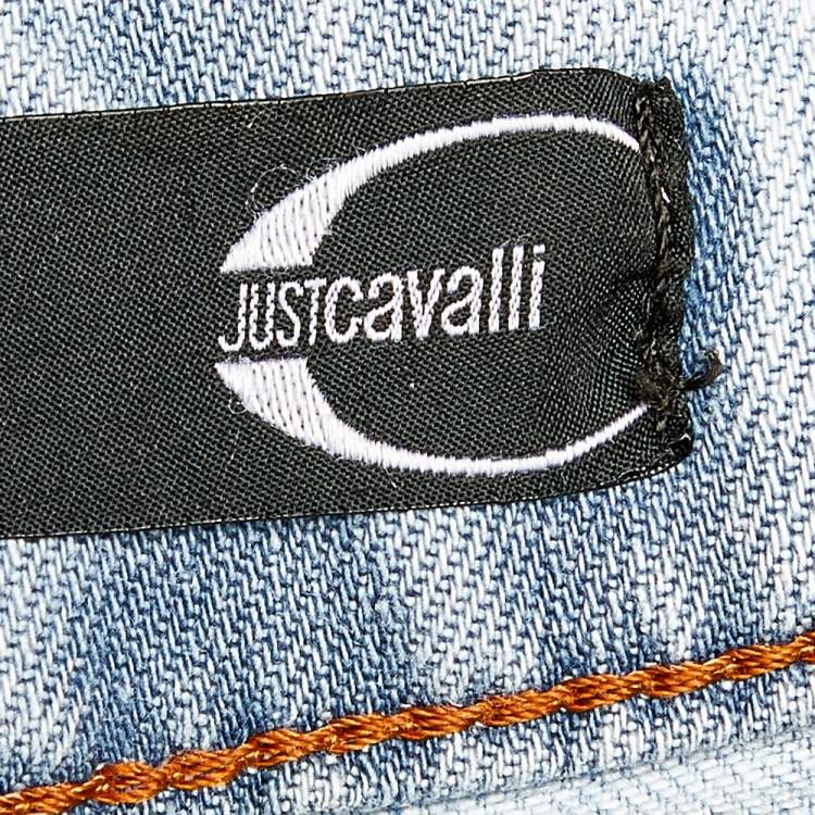 Pre Owned Just Cavalli Blue Denim Distressed Straight Fit Jeans M