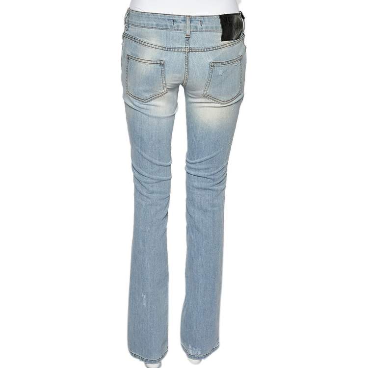 Pre Owned Just Cavalli Blue Denim Distressed Straight Fit Jeans M