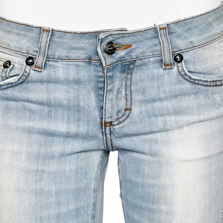 Pre Owned Just Cavalli Blue Denim Distressed Straight Fit Jeans M