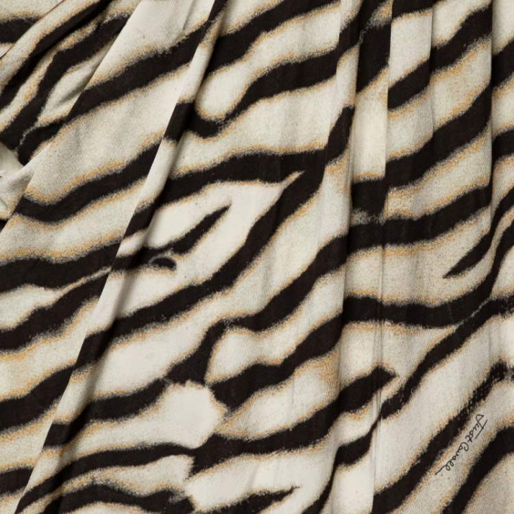 Pre Owned Just Cavalli Beige Animal Striped Jersey Draped Strapless Dress S