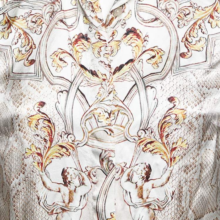 Pre Owned Just Cavalli White Printed Silk Satin Button Front Shirt S