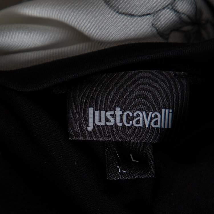 مملوكة مسبقًا Just Cavalli Black Abstract Printed Knit Paneled Chain Detail T-Shirt L 