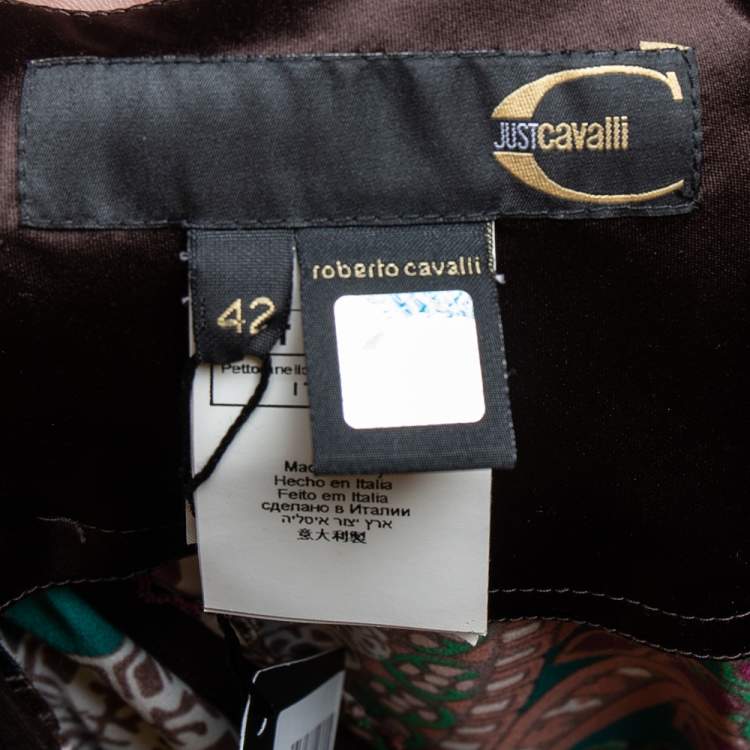 Pre Owned Just Cavalli Multicolor Printed Satin Ruffle Detail Maxi Skirt M