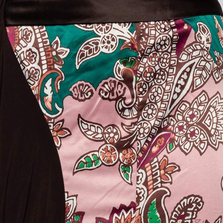 Pre Owned Just Cavalli Multicolor Printed Satin Ruffle Detail Maxi Skirt M