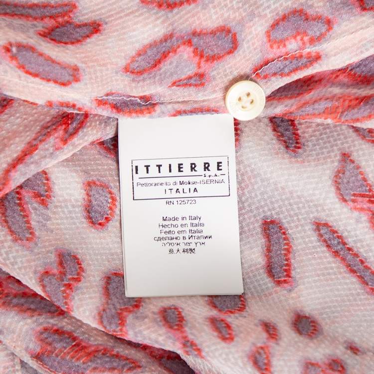 مملوكة مسبقًا Just Cavalli Pink Printed Silk Ruffle Detail Button Front Sheer Shirt L