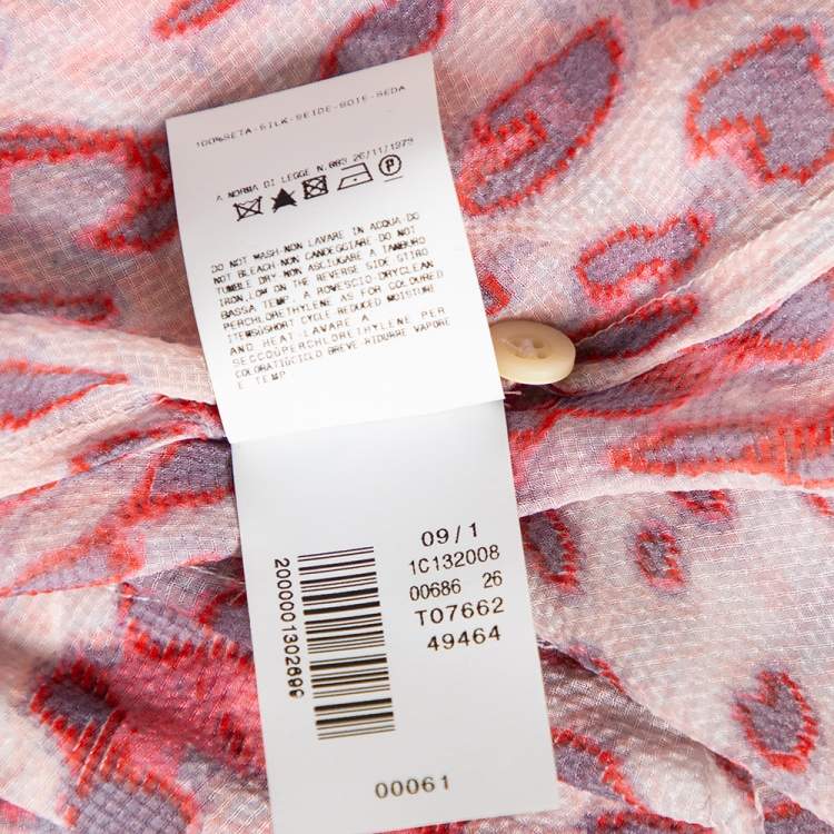 مملوكة مسبقًا Just Cavalli Pink Printed Silk Ruffle Detail Button Front Sheer Shirt L
