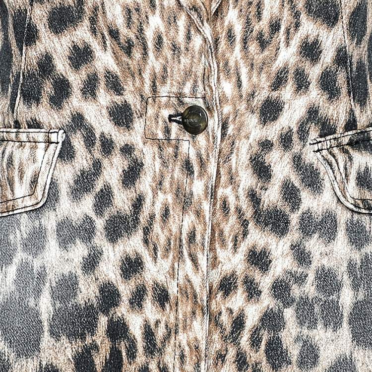 Pre Owned Just Cavalli Brown Animal Printed Denim Button Front Blazer S