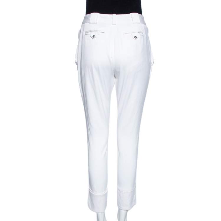 Pre Owned Just Cavalli White Cotton Blend Button Hem Detail Trousers M