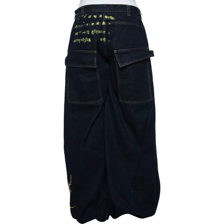 Pre Owned Just Cavalli Navy Blue Painted Denim Flared Leg Jeans L