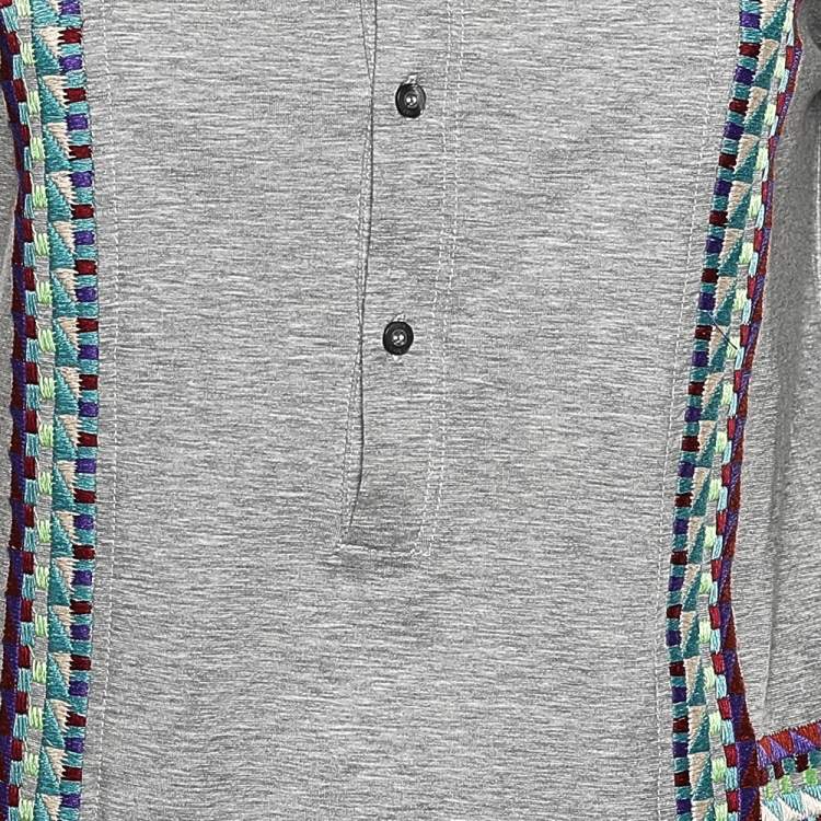 Pre Owned Just Cavalli Grey Cotton Embroidered Detailed Long Sleeve T-Shirt M