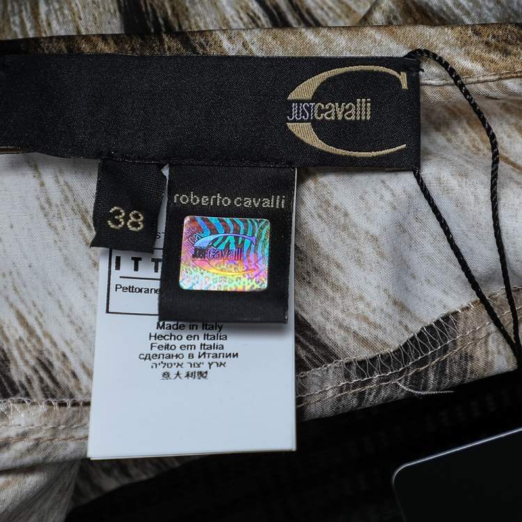 Pre Owned Just Cavalli Brown Animal Printed Satin Ruffled Hem Mini Skirt S