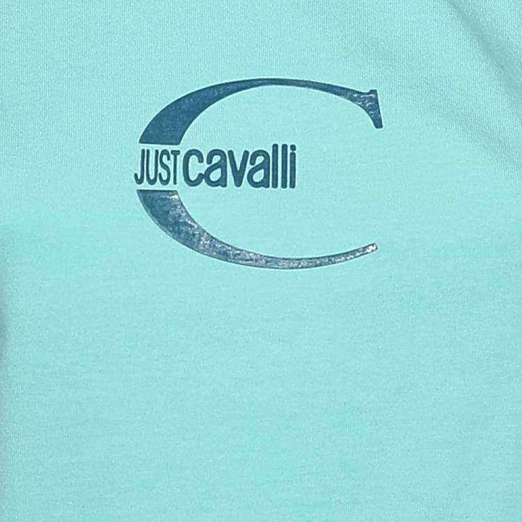 Pre Owned Just Cavalli Blue Logo Printed Cotton Short Sleeve T-Shirt S
