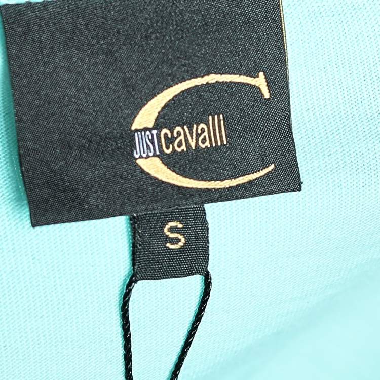 Pre Owned Just Cavalli Blue Logo Printed Cotton Short Sleeve T-Shirt S