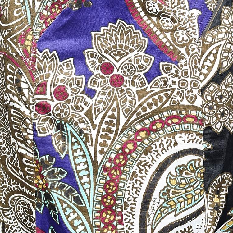 Pre Owned Just Cavalli Multicolor Printed Satin Ruffle Detail Maxi Skirt S