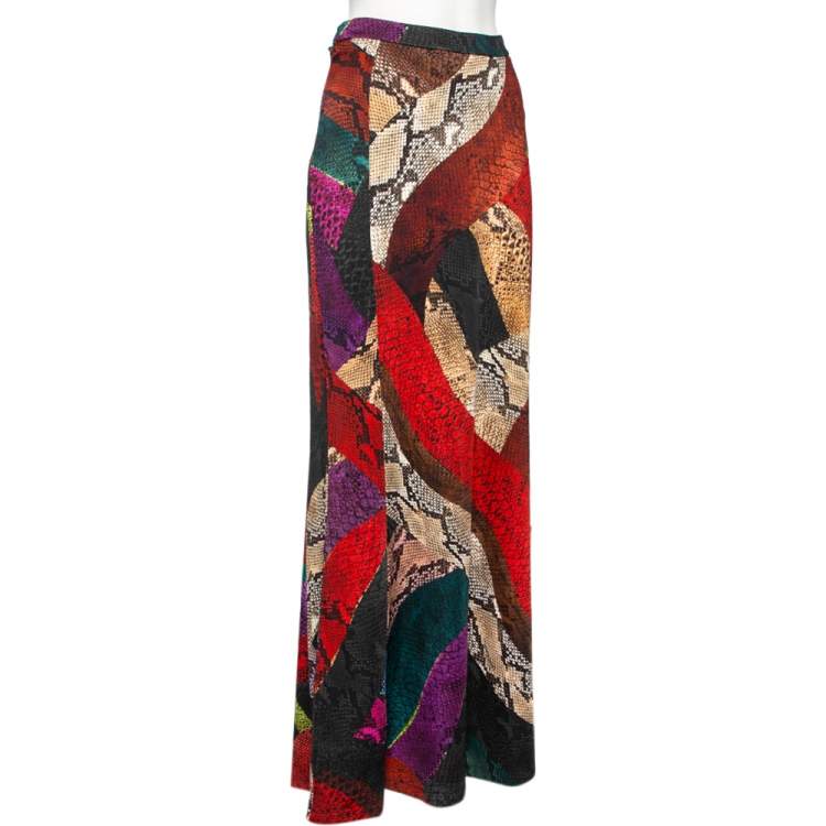 مملوكة مسبقًا Just Cavalli Multicolor Snakeskin Print Jersey Maxi Skirt L 