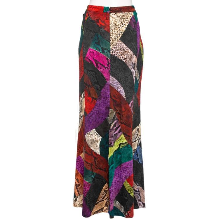 مملوكة مسبقًا Just Cavalli Multicolor Snakeskin Print Jersey Maxi Skirt L 