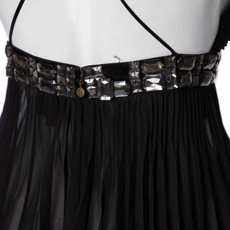 Pre Owned Just Cavalli Black Silk Embellished Waist Pleated Top S 