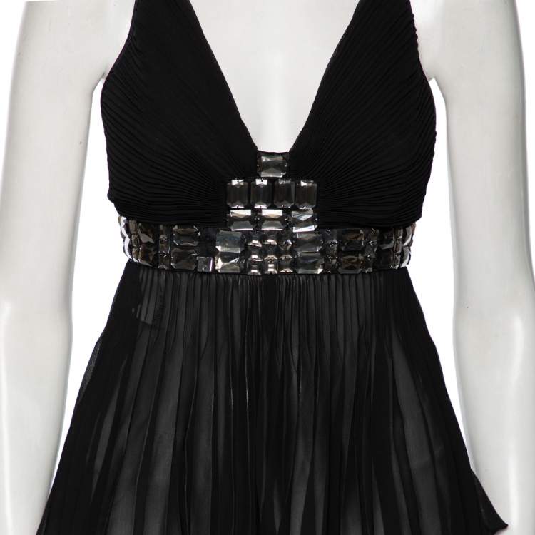 Pre Owned Just Cavalli Black Silk Embellished Waist Pleated Top S 