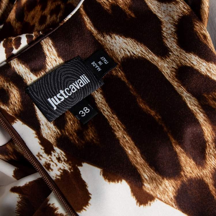 Pre Owned Just Cavalli Brown Animal Print Satin Sleeveless Dress S