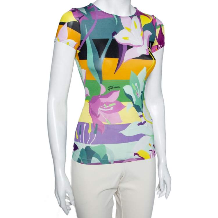 Pre Owned Just Cavalli Multicolored Floral Printed Jersey T-Shirt S