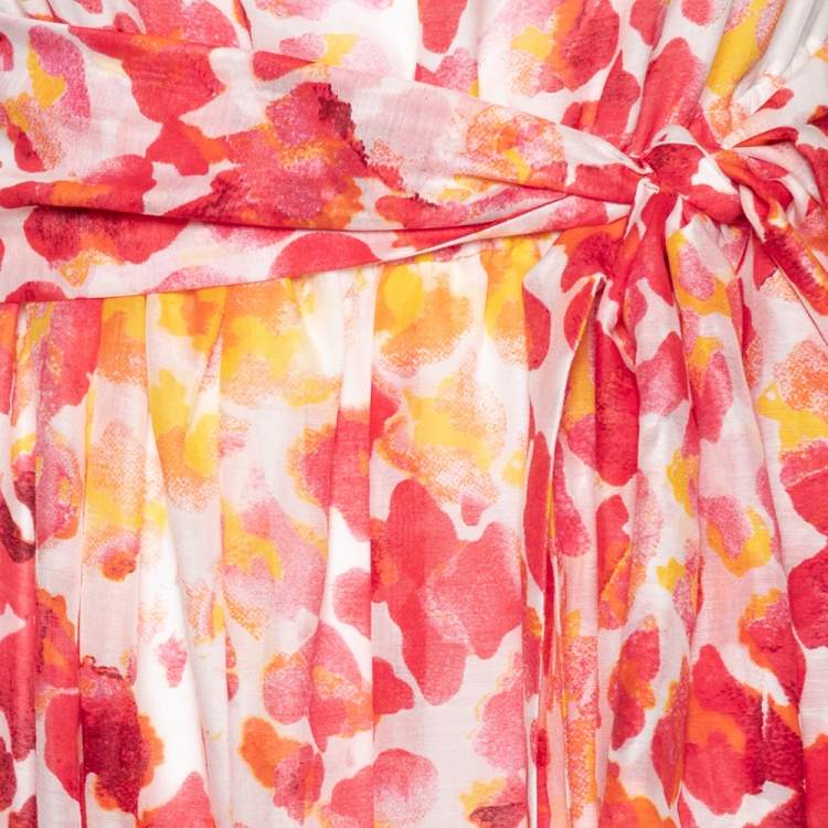 Pre Owned Just Cavalli Red & White Printed Cotton Belted Voile Maxi Dress M