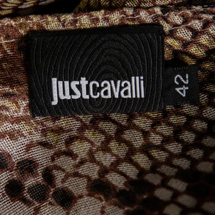 Pre Owned Just Cavalli Brown Animal Print Silk Knit Lace-Up Detail Belted Dress M