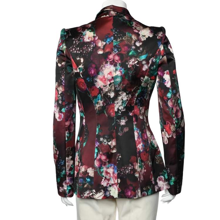 Pre Owned Just Cavalli Multicolor Floral Printed Satin Blazer M