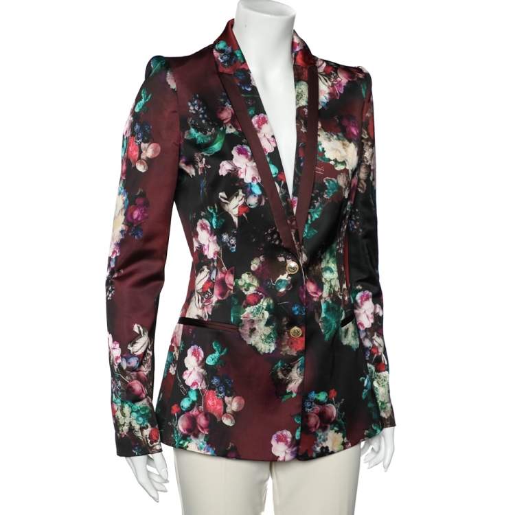 Pre Owned Just Cavalli Multicolor Floral Printed Satin Blazer M