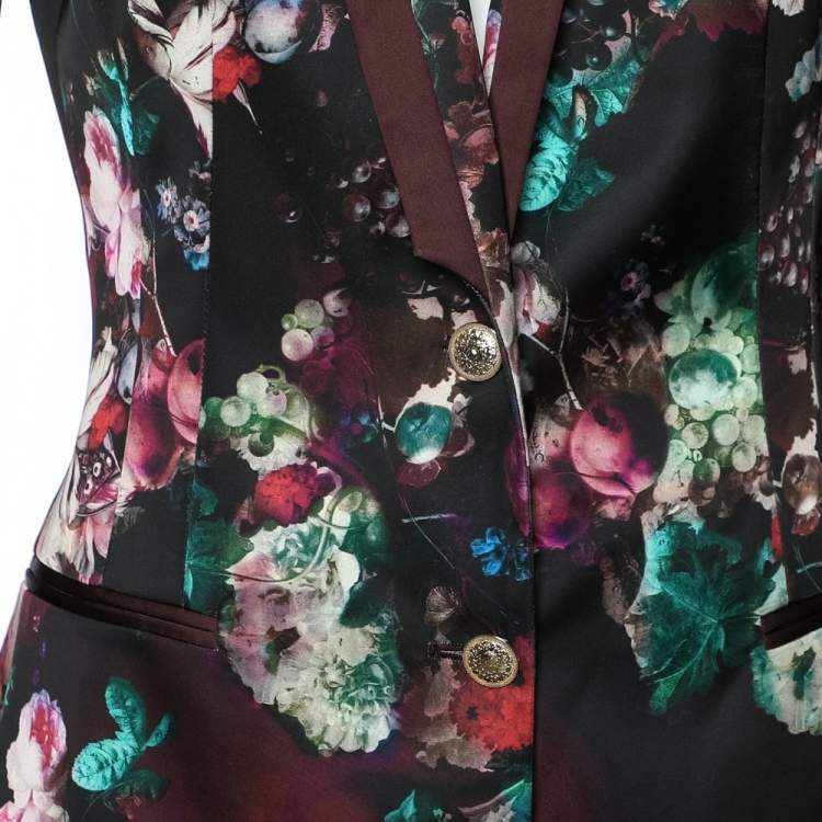 Pre Owned Just Cavalli Multicolor Floral Printed Satin Blazer M