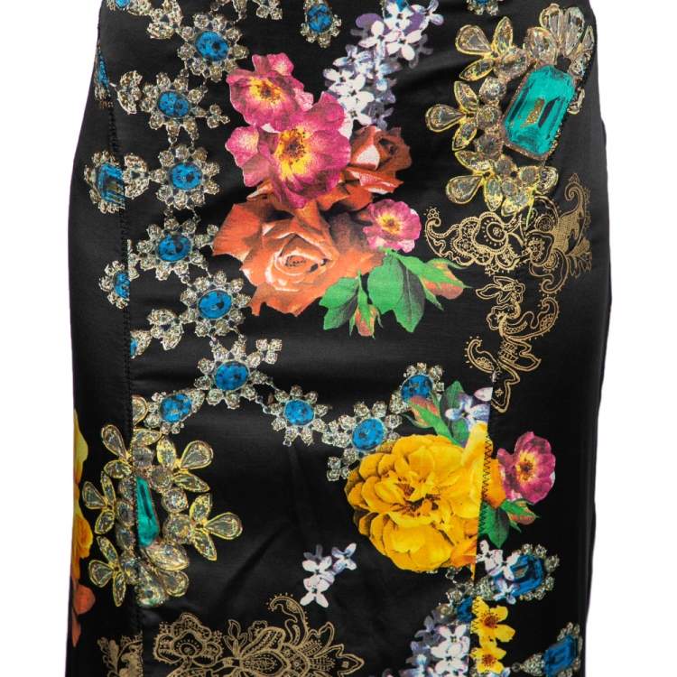 Pre Owned Just Cavalli Multicolored Floral Printed Satin Mermaid Maxi Skirt L