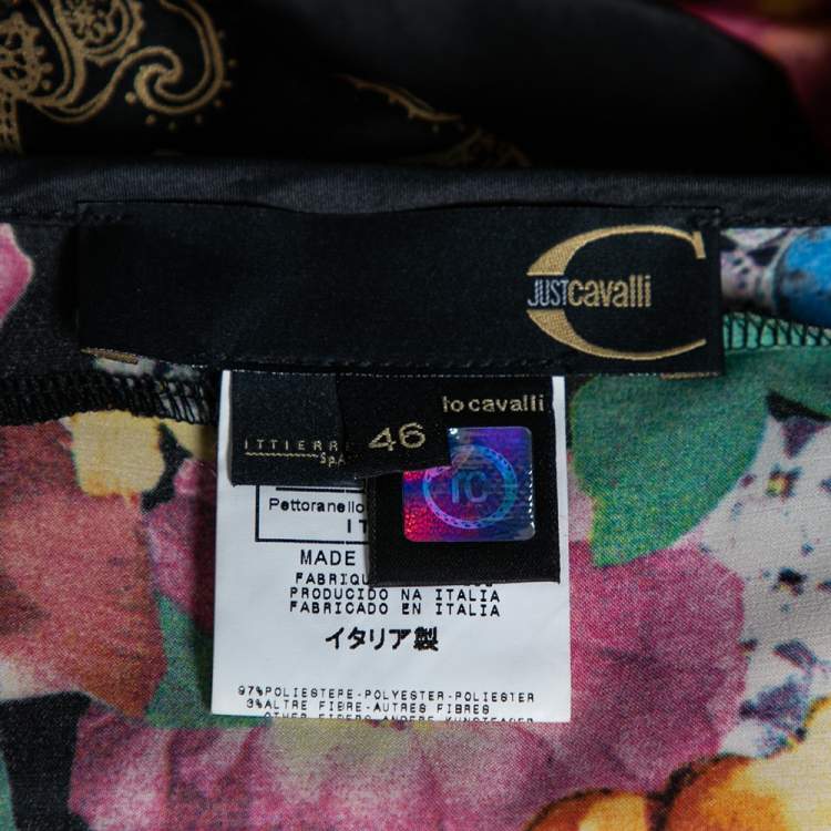 Pre Owned Just Cavalli Multicolored Floral Printed Satin Mermaid Maxi Skirt L