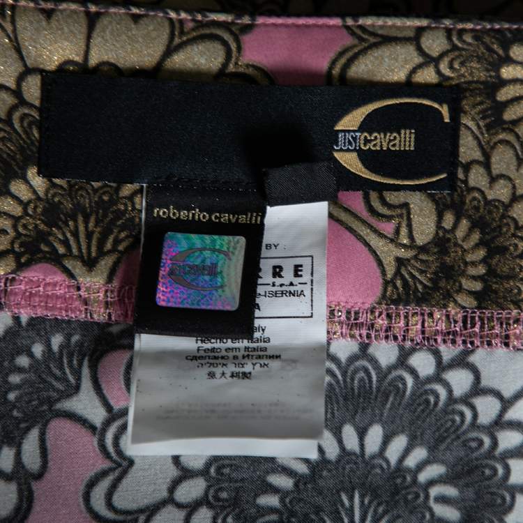 Pre Owned Just Cavalli Pink & Gold Printed Sateen Mermaid Maxi Skirt L