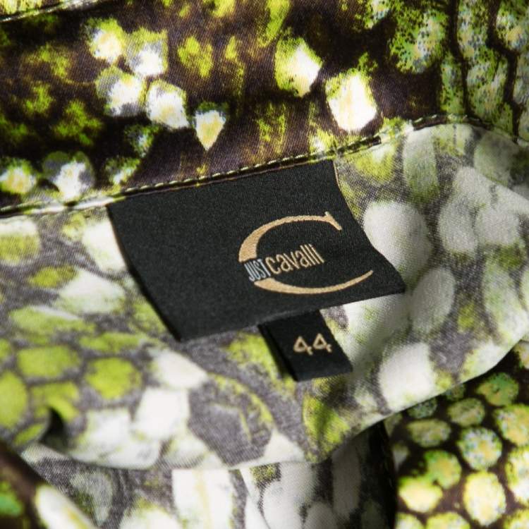 Pre Owned Just Cavalli Green Printed Satin Button Front Shirt M